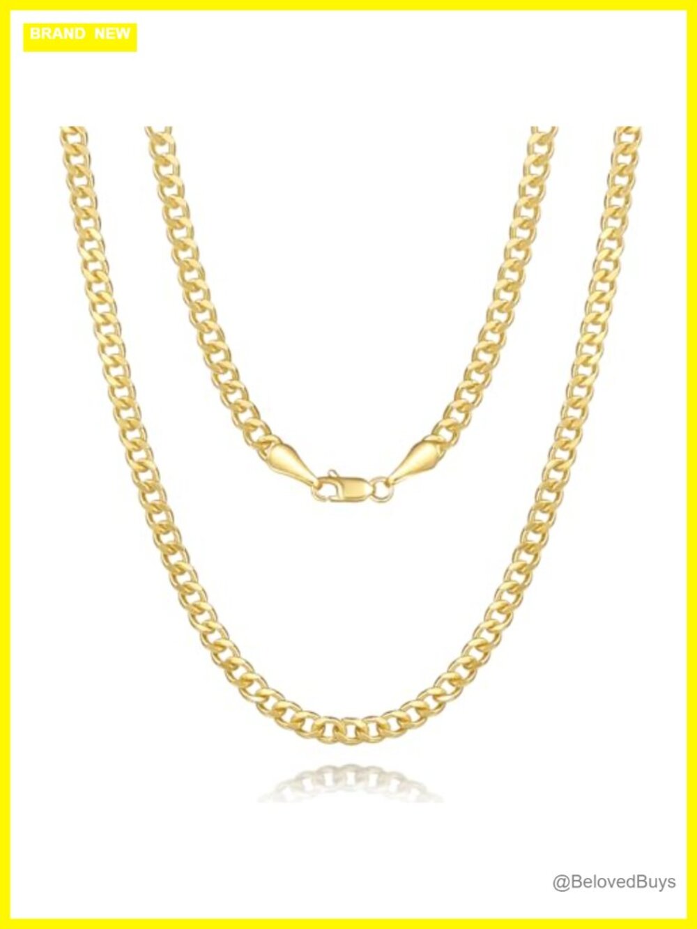 14K Gold Plated Cuban Link Chain Necklace Lobster Clasp Unisex